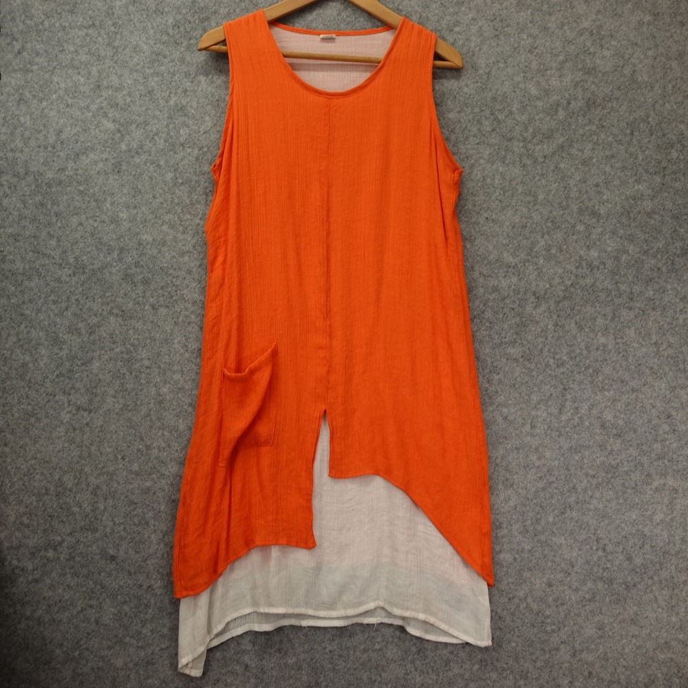Boho Chic Silk Shift Dress Womens M Orange Lagenlook Layered Asymmetric Mori Kei